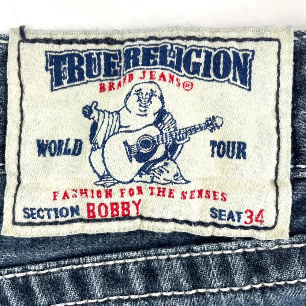 True Religion Bobby Mens 34 (Fits 32) Denim Jean Shorts Dark Wash Cut Off USA‎